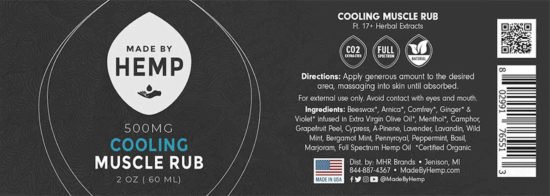 CBD Cooling Muscle Rub by Made by Hemp, label