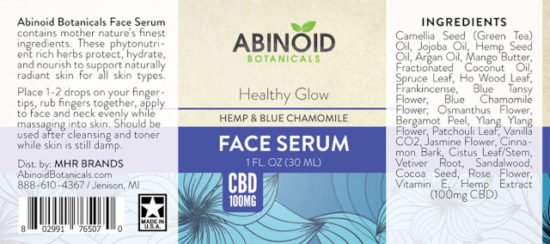 CBD Hemp and Blue Chamomile Face Serum by Abinoid Botanicals, 1000mg, label