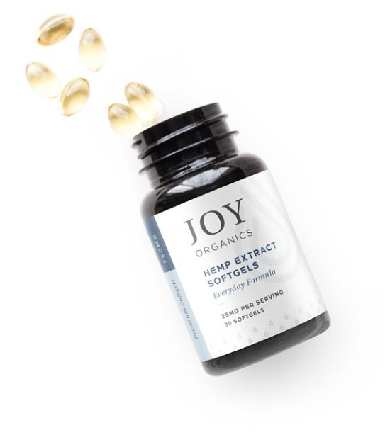 CBD Softgels by Joy Organics, open bottle