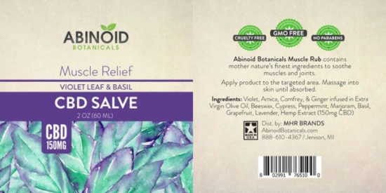 Violet Leaf and Basil CBD Salve by Abinoid Botanicals,, 150mg, label