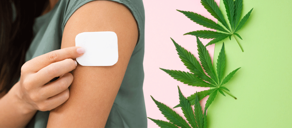 Woman putting cbd patch on her arm